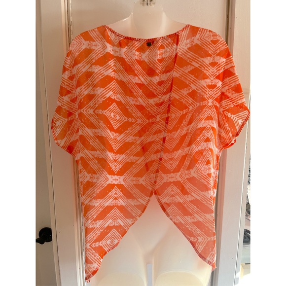 GUESS shall top sheer top guess shirt orange white lightweight - Picture 2 of 4